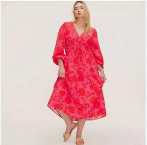 Kate Spade Linen Long Sleeve Dress X-Large NWT Pink Red